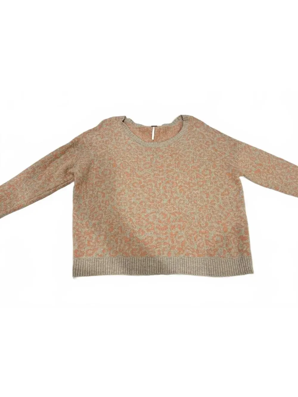 Free People Alpaca Blend Animal Print Boat Neck Sweater Peach Beige Small